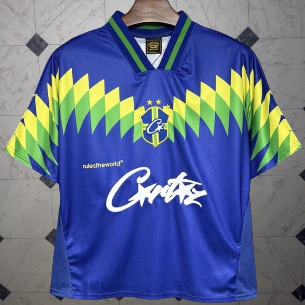 Corteiz Brazil Away Retro 1995 Adult Soccer‎ Jersey Blue Size L